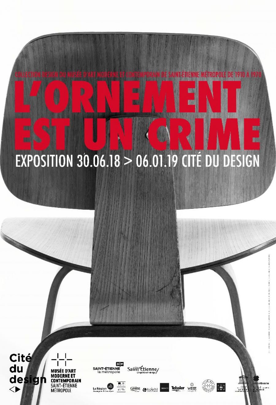 Affiche de l'exposition "L' ornement est un crime" à la Cité du Design de Saint-Etienne