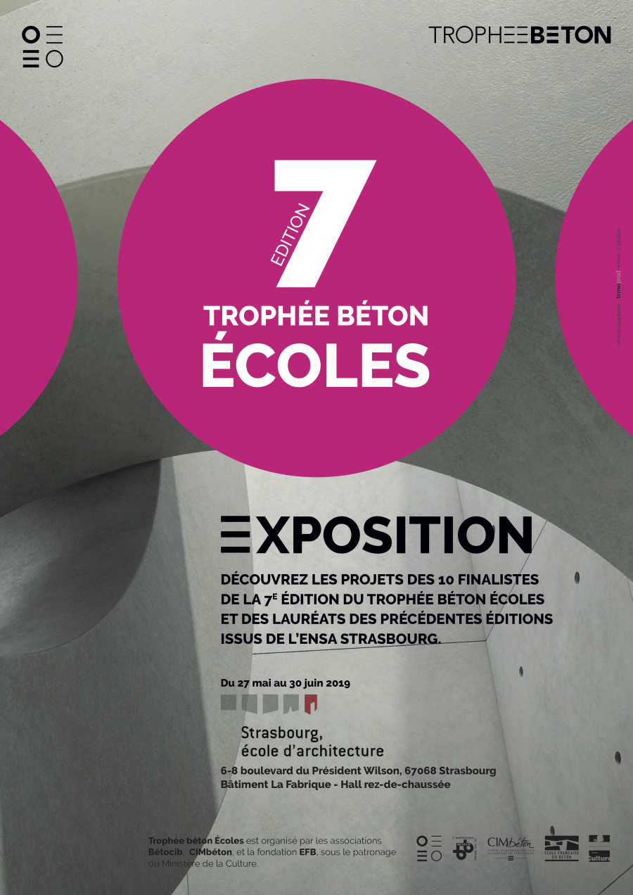 L'exposition "Les 10 projets lauréats du Trophée béton Écoles 2018-2019" aura lieu jusque 30 juin à l'ENSA Strasbourg